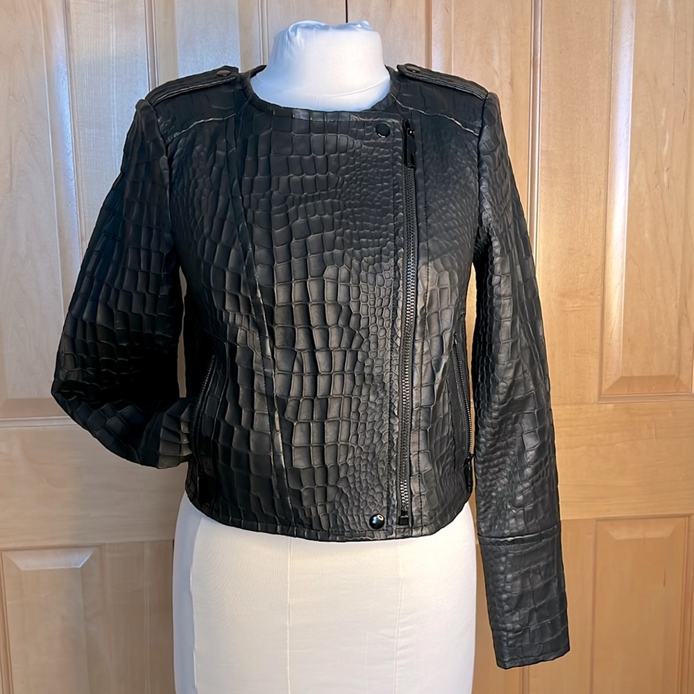 Rachel Zoe Black 100% Lamb Leather Moto Jacket-8 everett crop